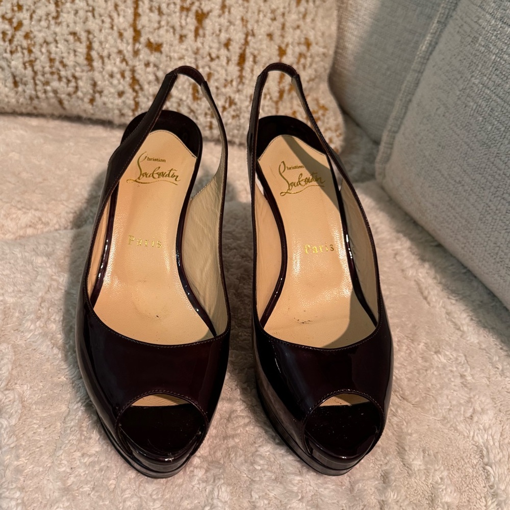 Christian Louboutin Burgundy Peep-Toe Heels